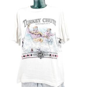 RARE Vintage Retro 90s Single Stitch Ski T-Shirt Turkey Chut Winterplace L 1096